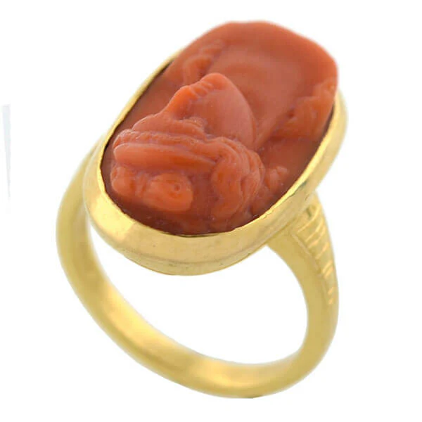 Victorian 18kt Carved Natural Coral Cameo Ring - Image 6