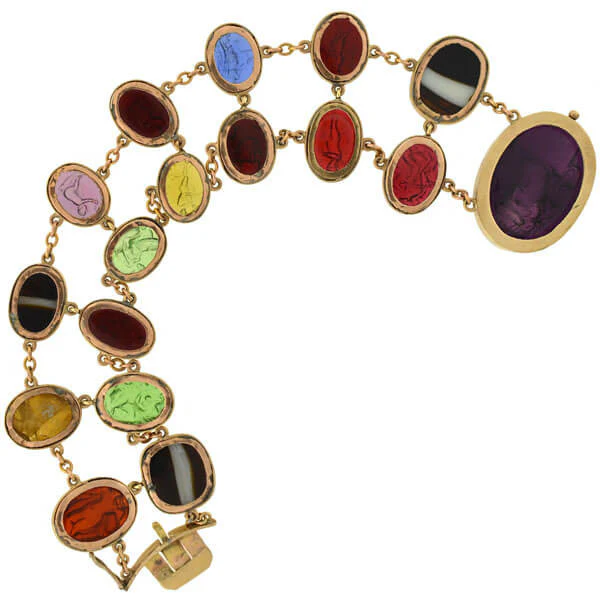 Early Victorian 14kt Glass Tassie & Agate Intaglio Link Bracelet - Image 10