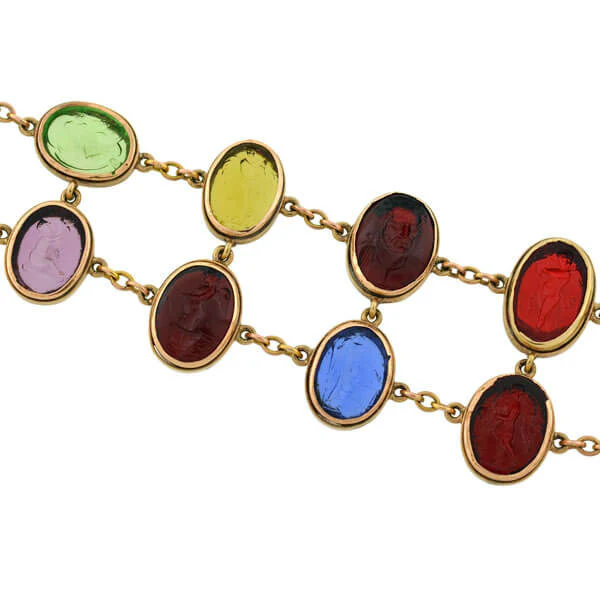 Early Victorian 14kt Glass Tassie & Agate Intaglio Link Bracelet - Image 7
