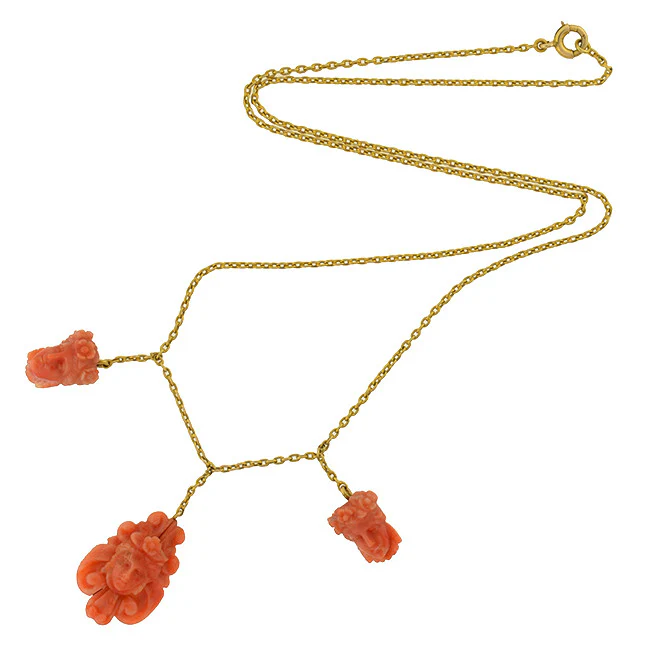 Victorian 14kt Natural Coral Carved Cameo Necklace - Image 2