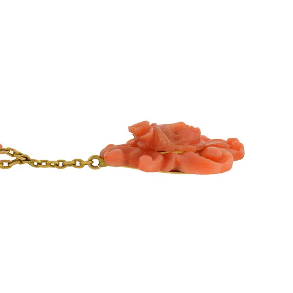 Victorian 14kt Natural Coral Carved Cameo Necklace - Image 4