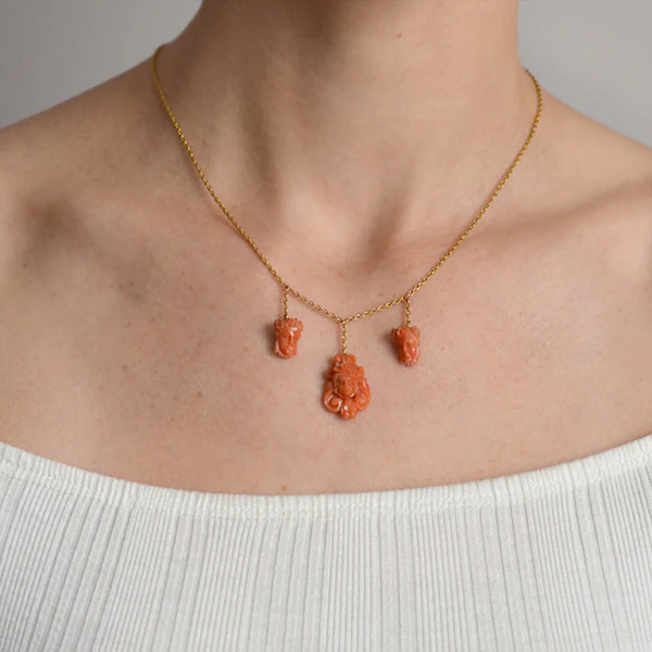 Victorian 14kt Natural Coral Carved Cameo Necklace - Image 6