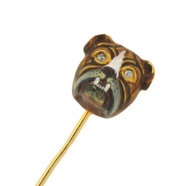 Victorian 18kt Enamel & Diamond Bulldog Stick Pin - Image 2