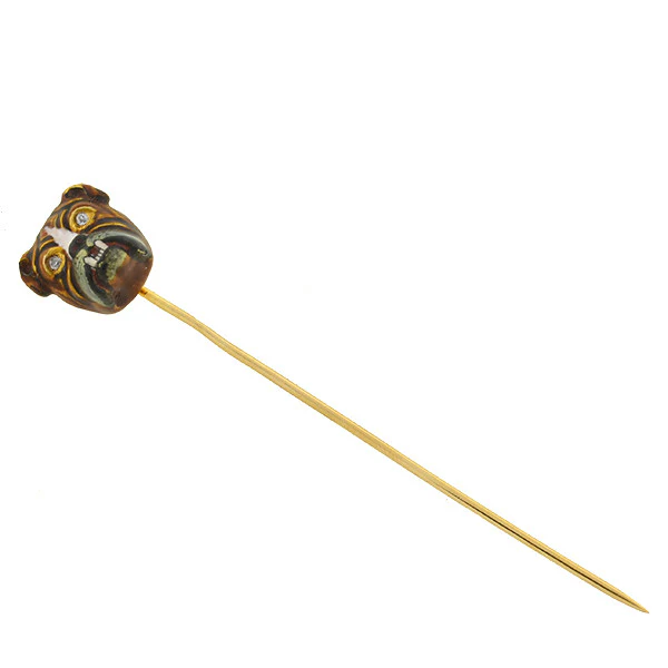 Victorian 18kt Enamel & Diamond Bulldog Stick Pin - Image 3