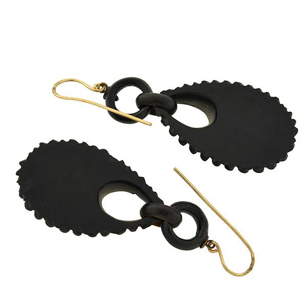 Victorian Carved Jet & Painted Portrait Earrings - Image 5