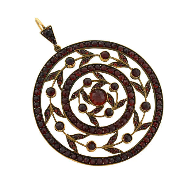 Victorian Huge Gilt & Bohemian Garnet Filigree Pendant - Image 2
