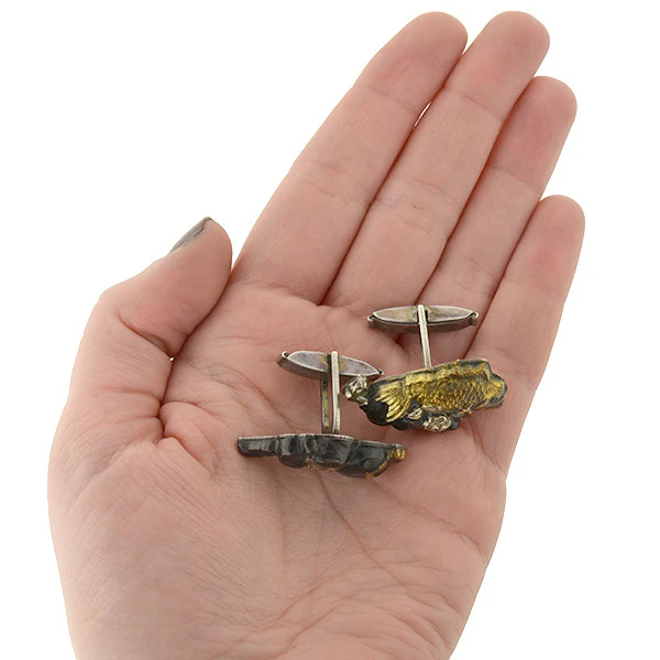 Victorian Japanese Sterling Figural Shakudo Cufflinks - Image 7
