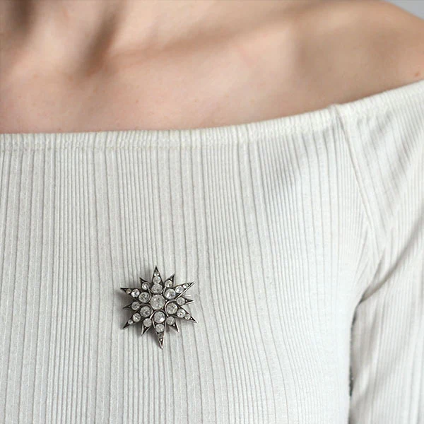 Victorian Sterling Silver & French Paste Starburst Pin - Image 6
