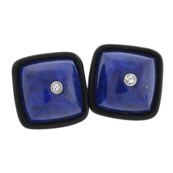 Art Deco 18k Lapis, Onyx, & Diamond Cufflinks - Image 2
