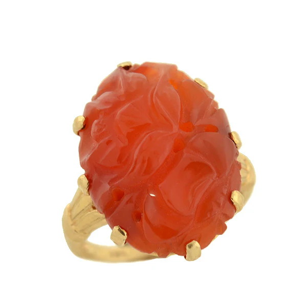 Art Deco 10kt Carved Carnelian Ring - Image 5