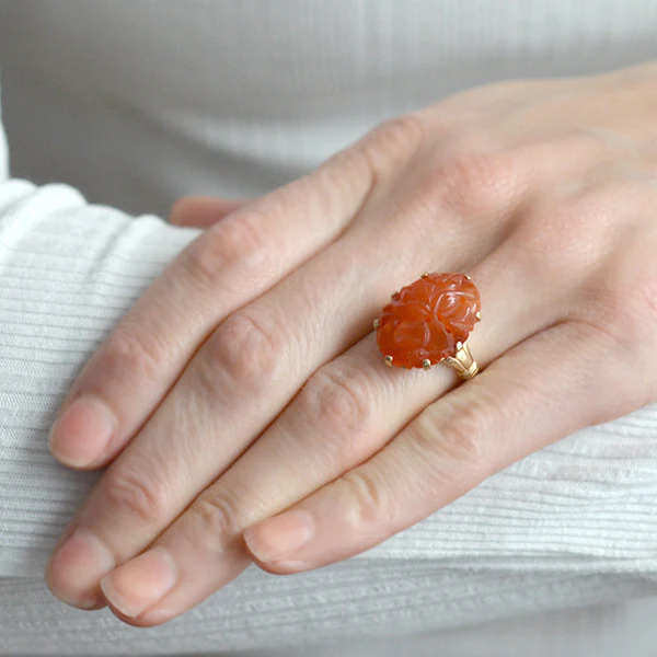 Art Deco 10kt Carved Carnelian Ring - Image 7