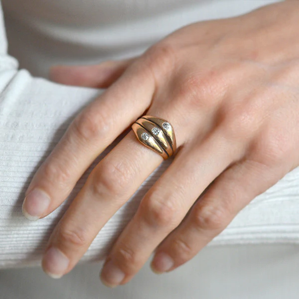 Retro 14k Diamond Three Band Ring - Image 6