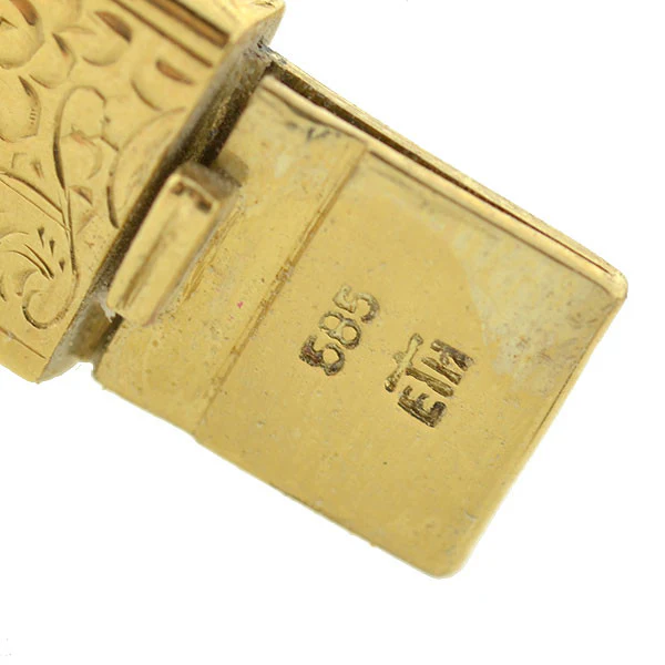 Art Deco 14kt Etched Gold Hinged Bangle Bracelet - Image 7