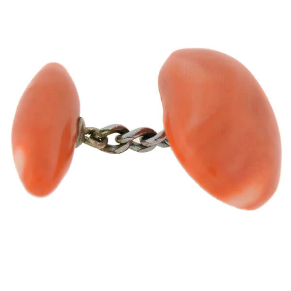 Art Deco 14kt Natural Coral Hand Carved Flower Cufflinks - Image 5