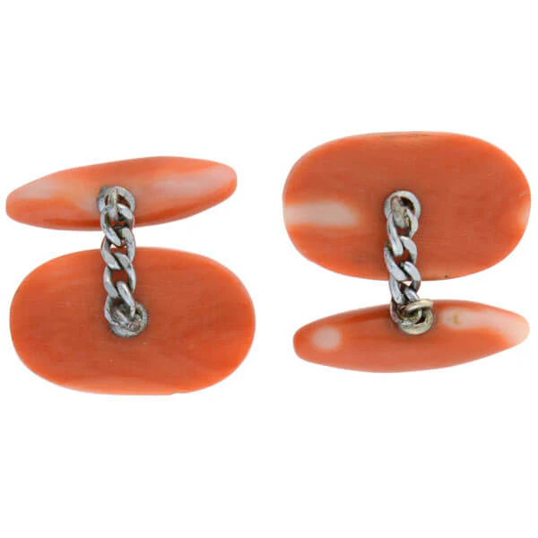 Art Deco 14kt Natural Coral Hand Carved Flower Cufflinks - Image 7