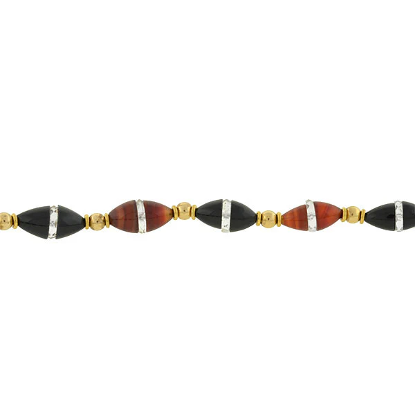 Art Deco 14kt Onyx & Carnelian Bead Necklace - Image 4