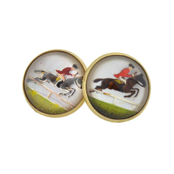 Art Deco 14kt Reverse Carved Crystal Equestrian Cufflinks - Image 3