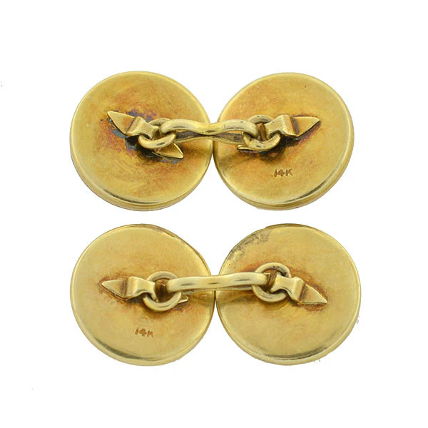 Art Deco 14kt Reverse Carved Crystal Equestrian Cufflinks - Image 4