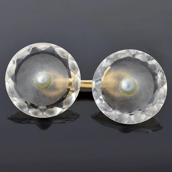 LARTER & SONS Art Deco 14kt Rock Crystal & Pearl Cufflinks - Image 2