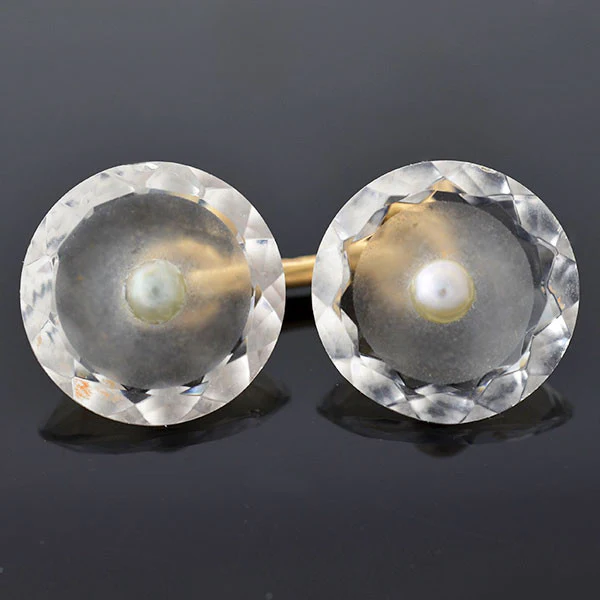 LARTER & SONS Art Deco 14kt Rock Crystal & Pearl Cufflinks - Image 3
