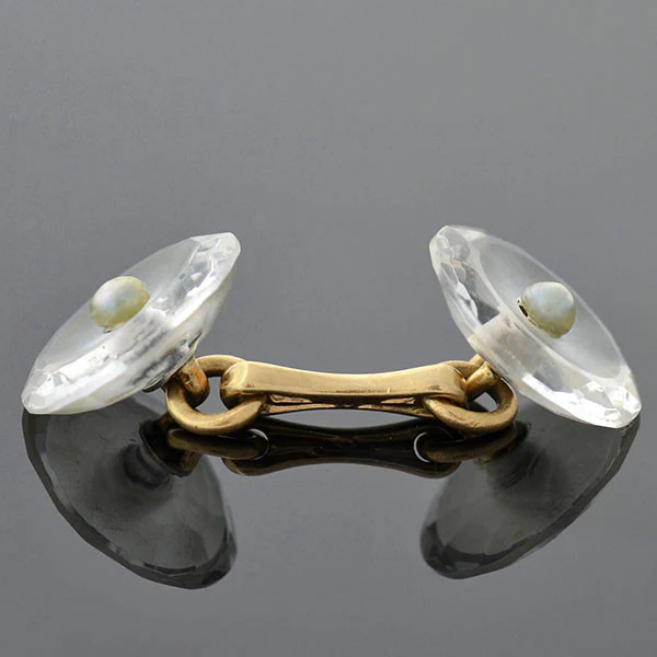 LARTER & SONS Art Deco 14kt Rock Crystal & Pearl Cufflinks - Image 5