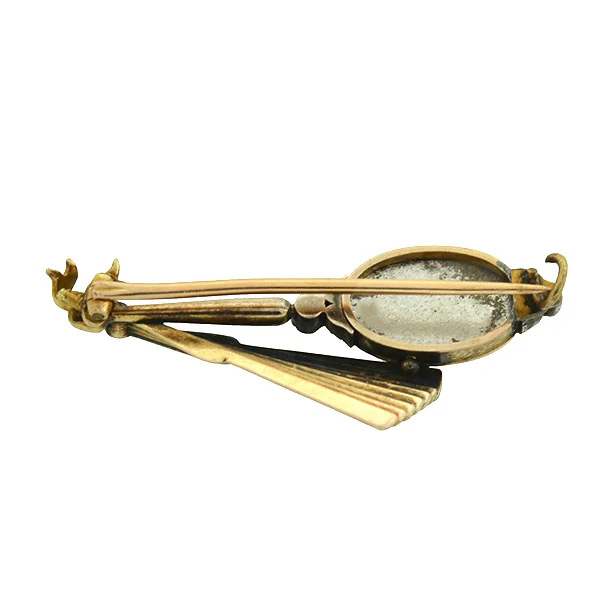 Art Deco 14kt/Silver Rose Cut Diamond "Fan & Hand Mirror" Pin - Image 4