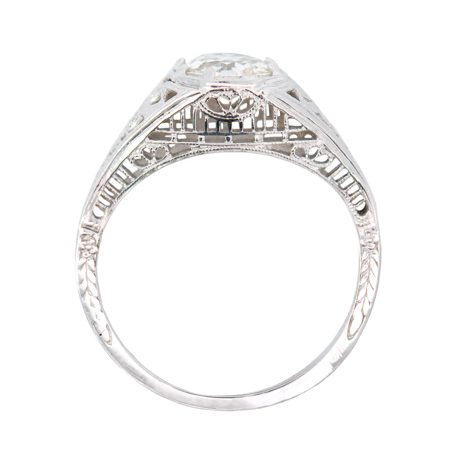 Art Deco 18k White Gold .86ct Diamond Engagement Ring - Image 3