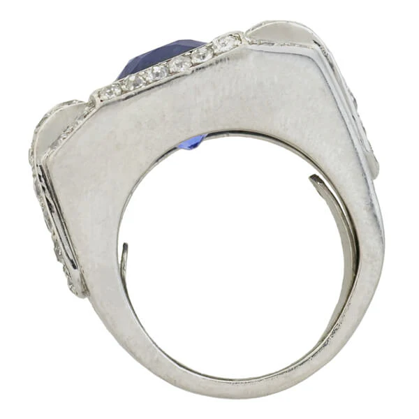 Late Art Deco French Platinum 4.30ct Natural Ceylon Sapphire Diamond Ring - Image 3