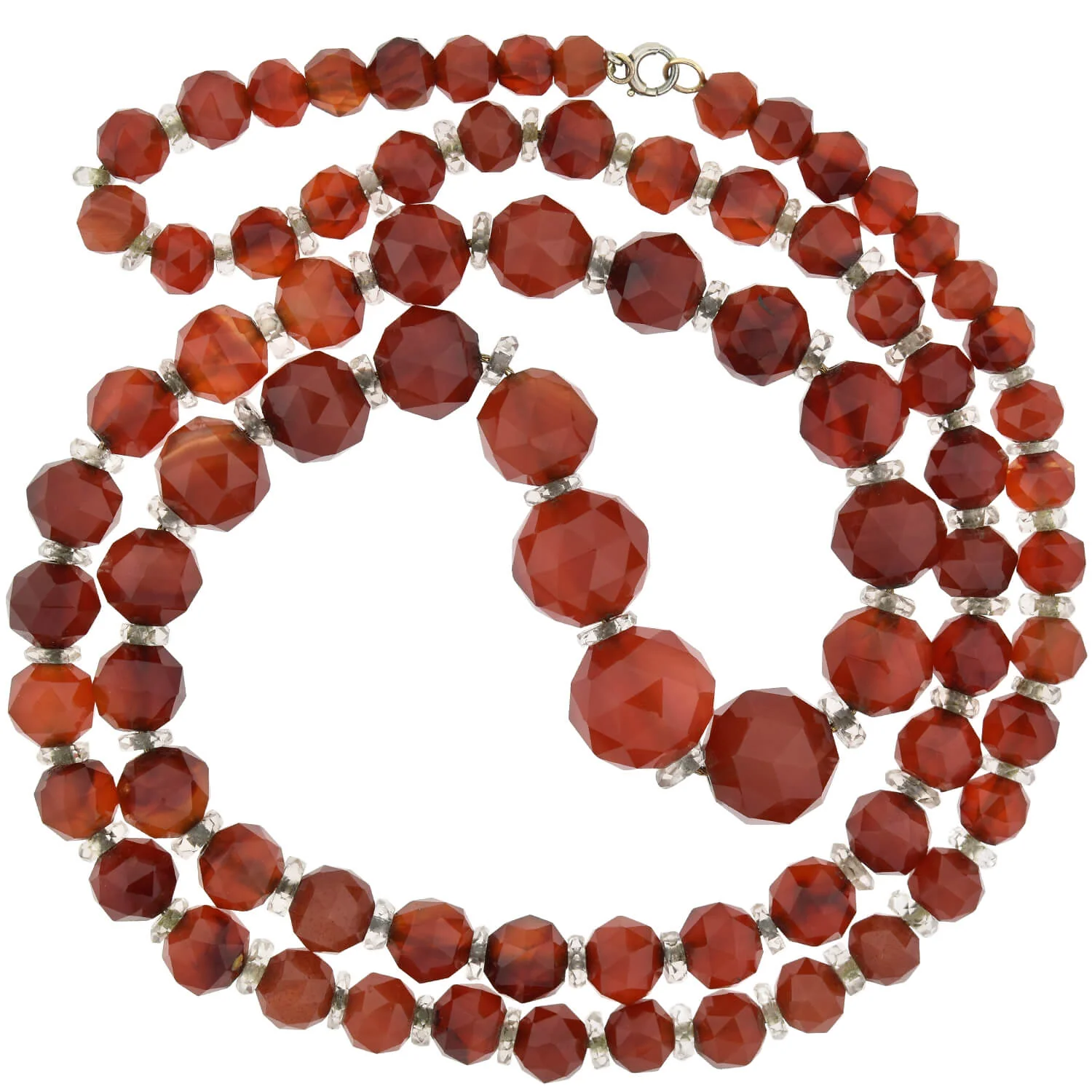 Art Deco Faceted Carnelian + Rock Crystal Graduated Bead Necklace 28.5" - Image 2