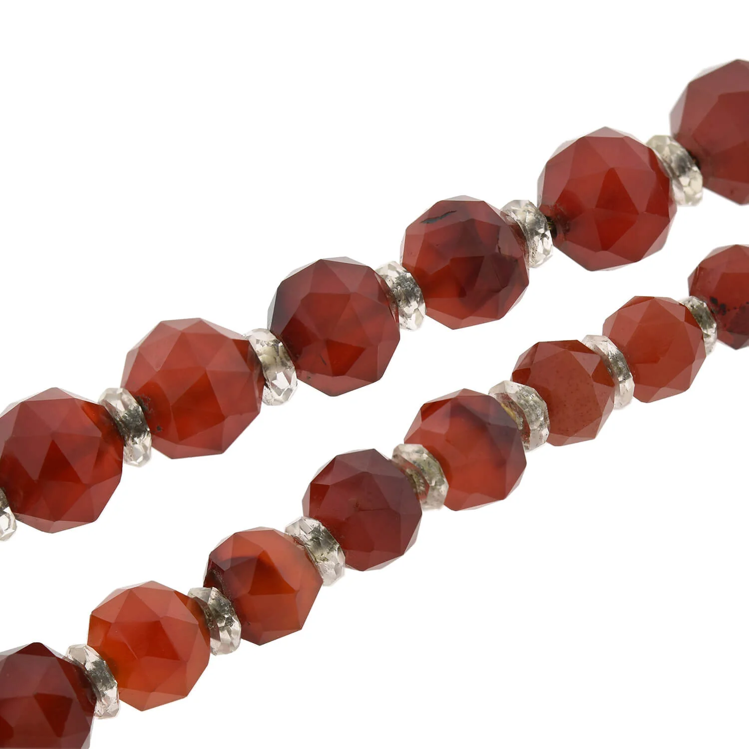 Art Deco Faceted Carnelian + Rock Crystal Graduated Bead Necklace 28.5" - Image 3