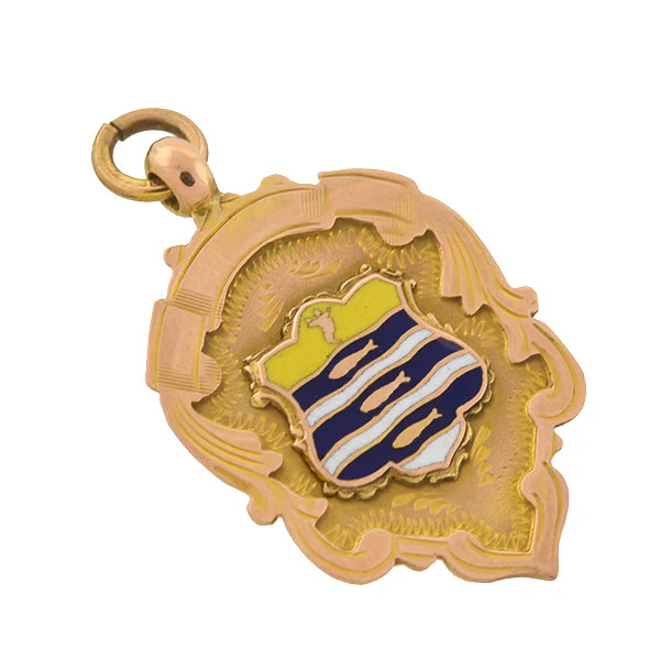 Art Deco English 9kt Enameled Medallion Badge Pendant - Image 2