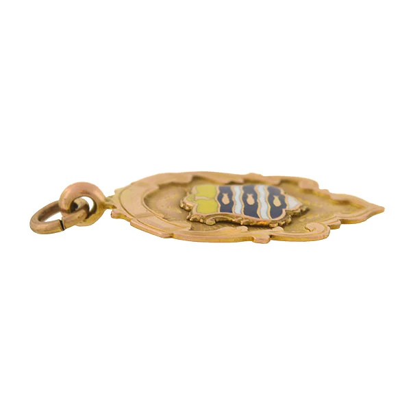 Art Deco English 9kt Enameled Medallion Badge Pendant - Image 4