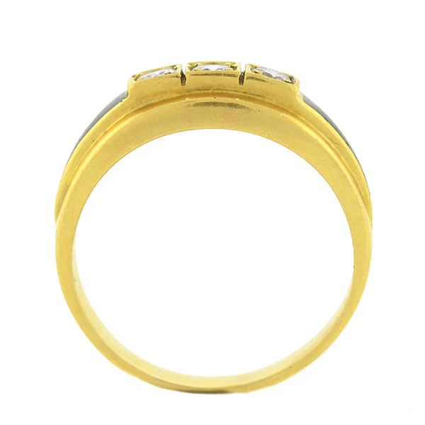 Art Deco French 18kt Diamond Enamel 3-Stone Ring - Image 4