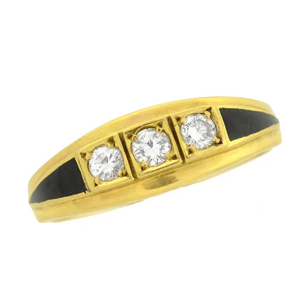 Art Deco French 18kt Diamond Enamel 3-Stone Ring - Image 5