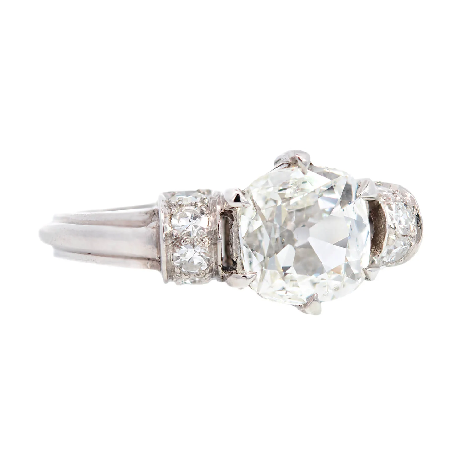 Art Deco Platinum Cushion Cut Diamond Engagement Ring 1.13ctw center - Image 2