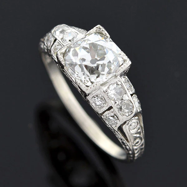 Art Deco Platinum Diamond Engagement Ring 1.23ct - Image 5