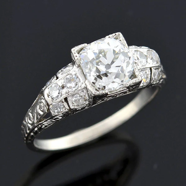 Art Deco Platinum Diamond Engagement Ring 1.23ct - Image 6