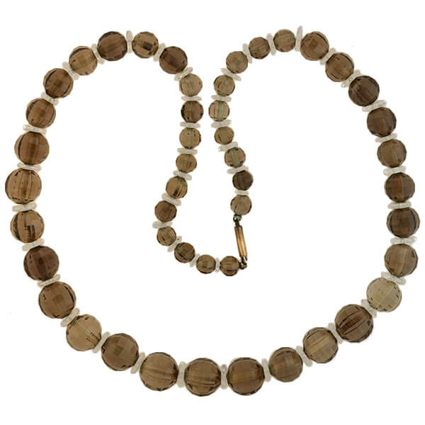 Art Deco Smoky Topaz + Rock Quartz Crystal Faceted Bead Necklace - Image 2