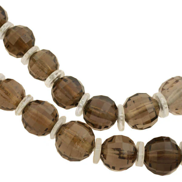 Art Deco Smoky Topaz + Rock Quartz Crystal Faceted Bead Necklace - Image 3