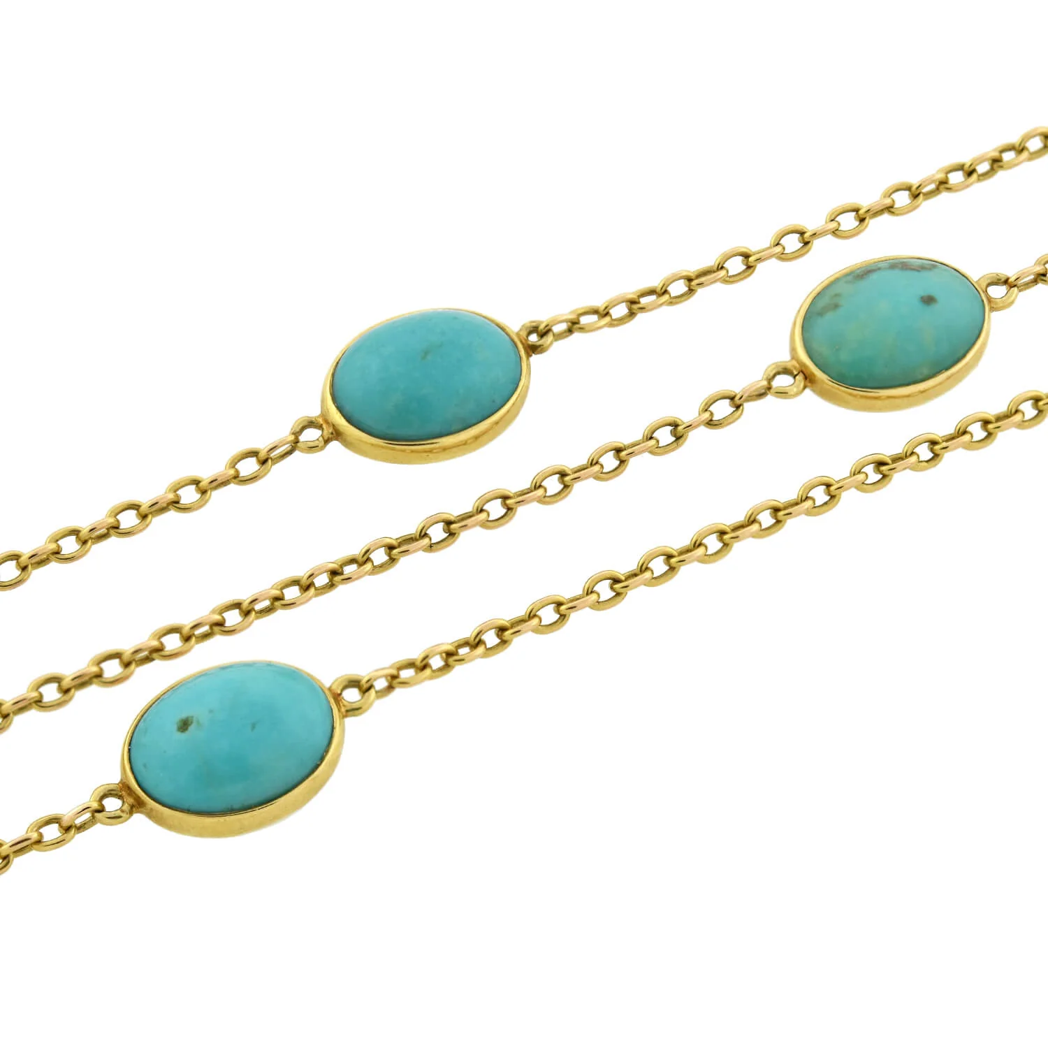 Art Nouveau 14kt Turquoise Link Chain Necklace 42.5" - Image 2