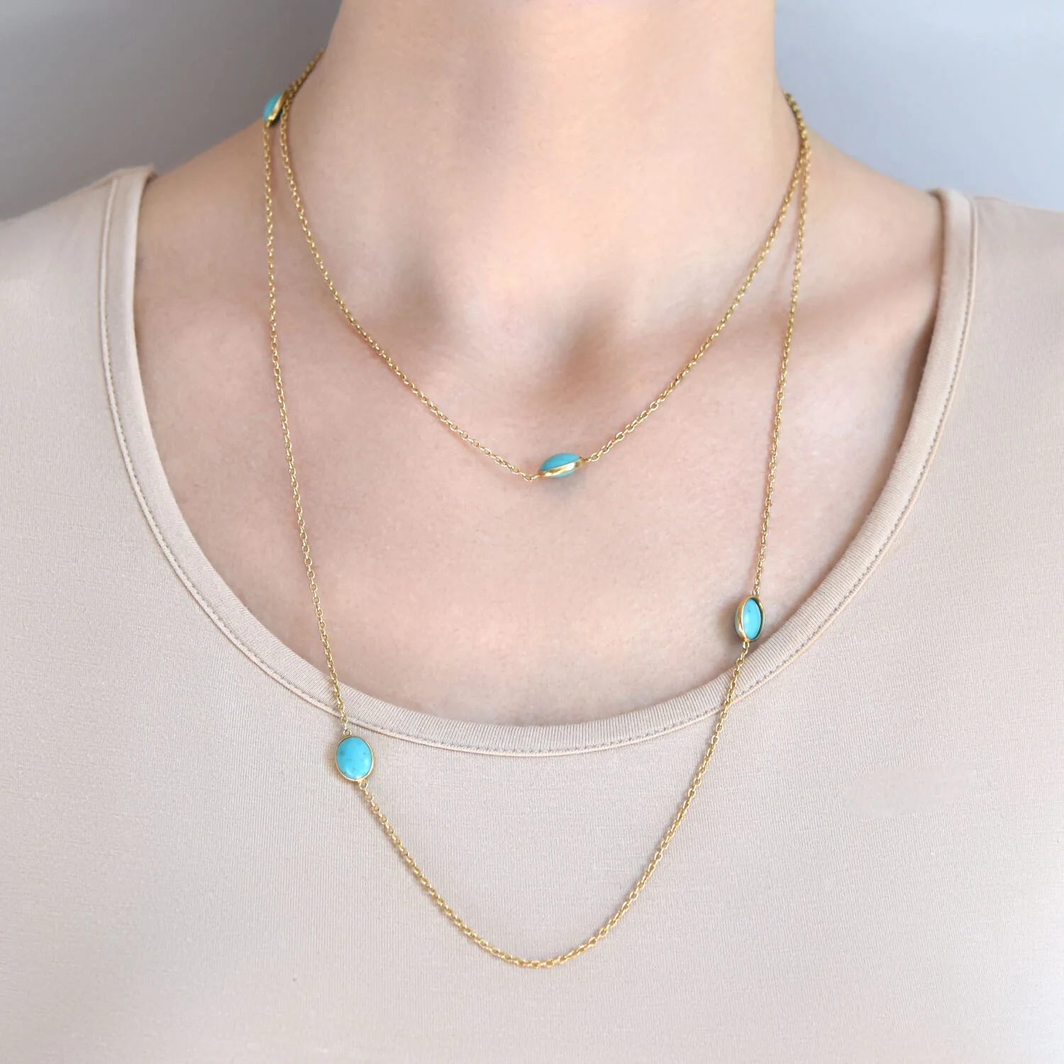 Art Nouveau 14kt Turquoise Link Chain Necklace 42.5" - Image 5