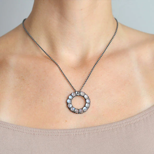 Art Nouveau 9kt/Sterling Moonstone Circle Pendant - Image 6