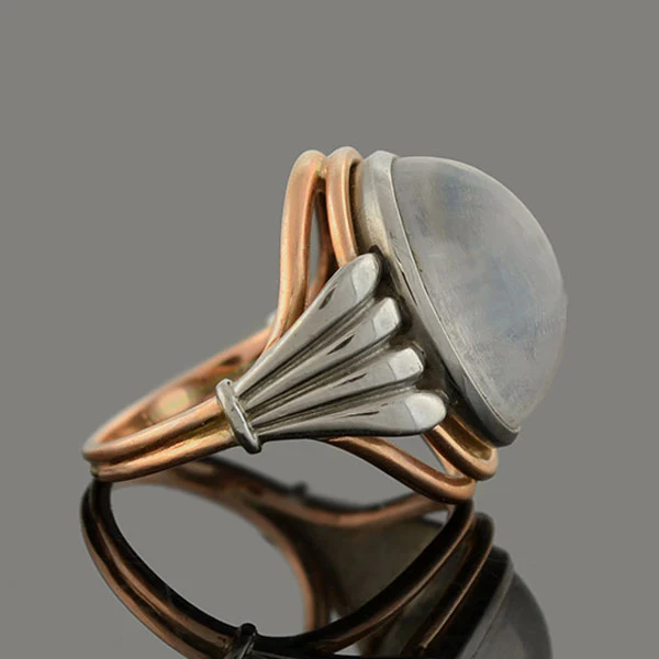 Art Nouveau Platinum + 14kt Mixed Metals Moonstone Ring - Image 2