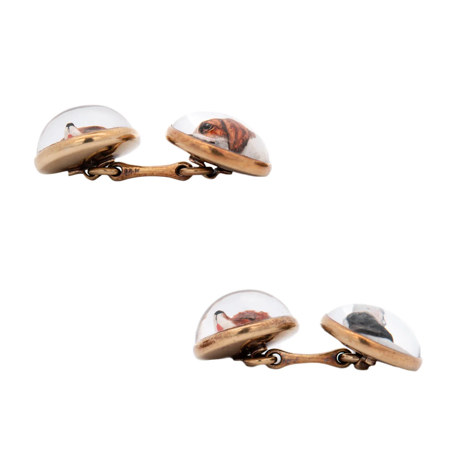 Edwardian 14k Essex Crystal Hunting Dog & Fox Cufflinks - Image 2