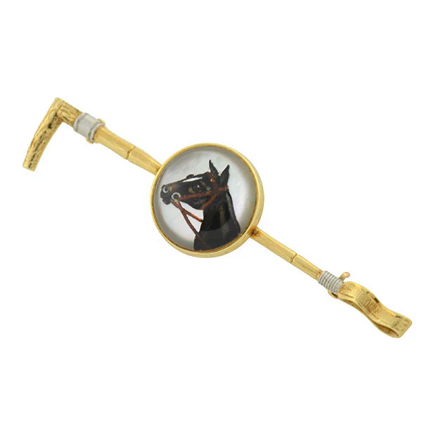 MARCUS & CO. 14kt Crystal Horse & Crop Hunting Pin - Image 3