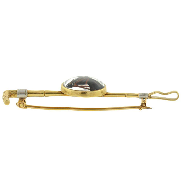 MARCUS & CO. 14kt Crystal Horse & Crop Hunting Pin - Image 4