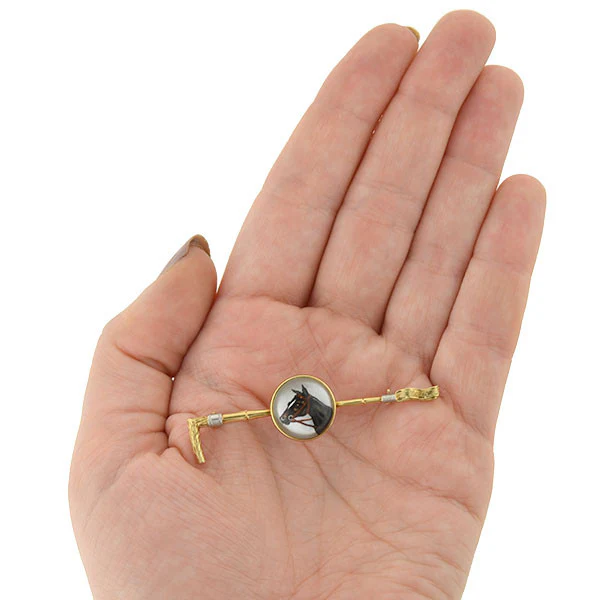 MARCUS & CO. 14kt Crystal Horse & Crop Hunting Pin - Image 8