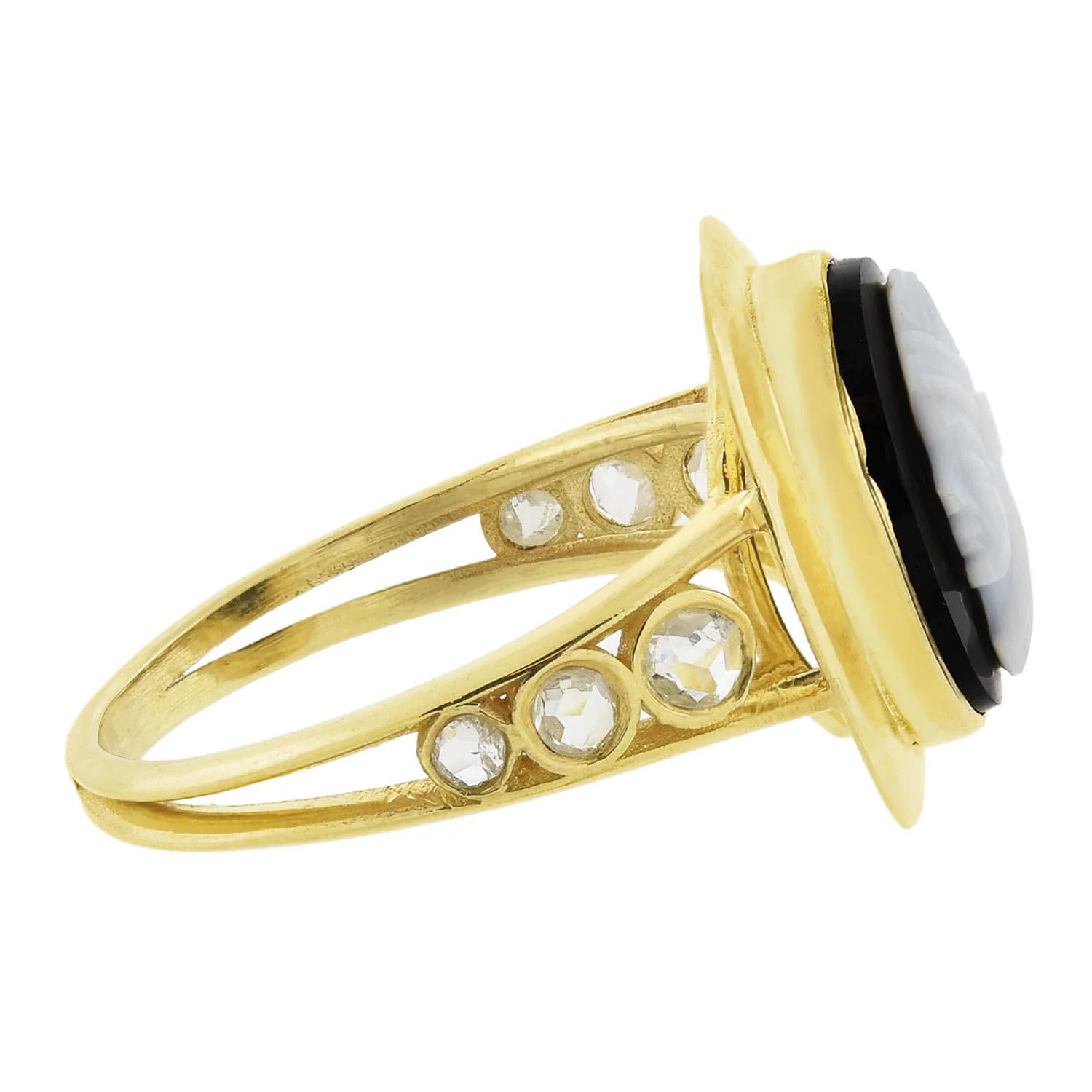 Edwardian 18kt Sardonyx + Diamond Native American Cameo Ring - Image 2