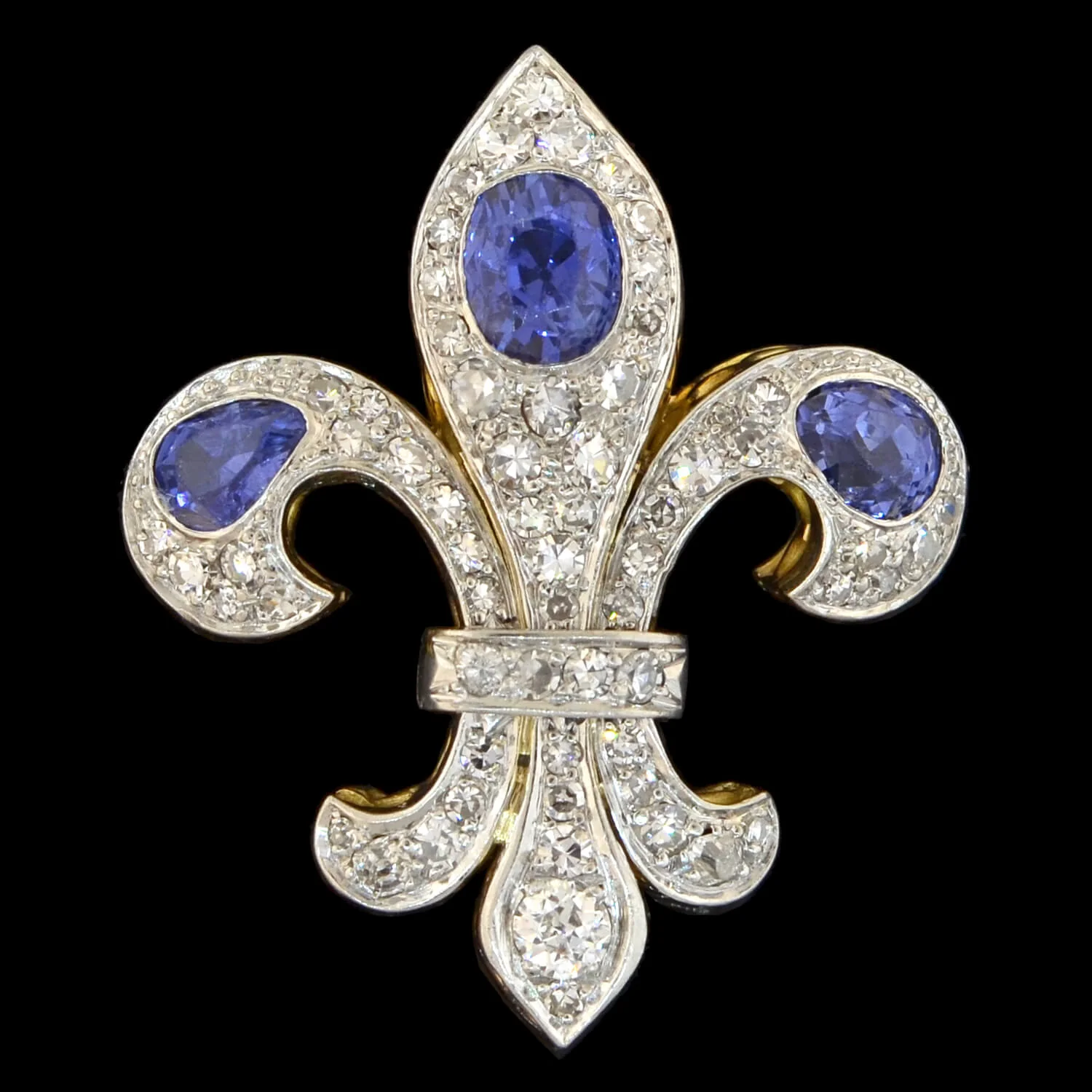Edwardian 18kt/Platinum Natural Ceylon Sapphire + Diamond Fleur-de-Lys Pendant - Image 5