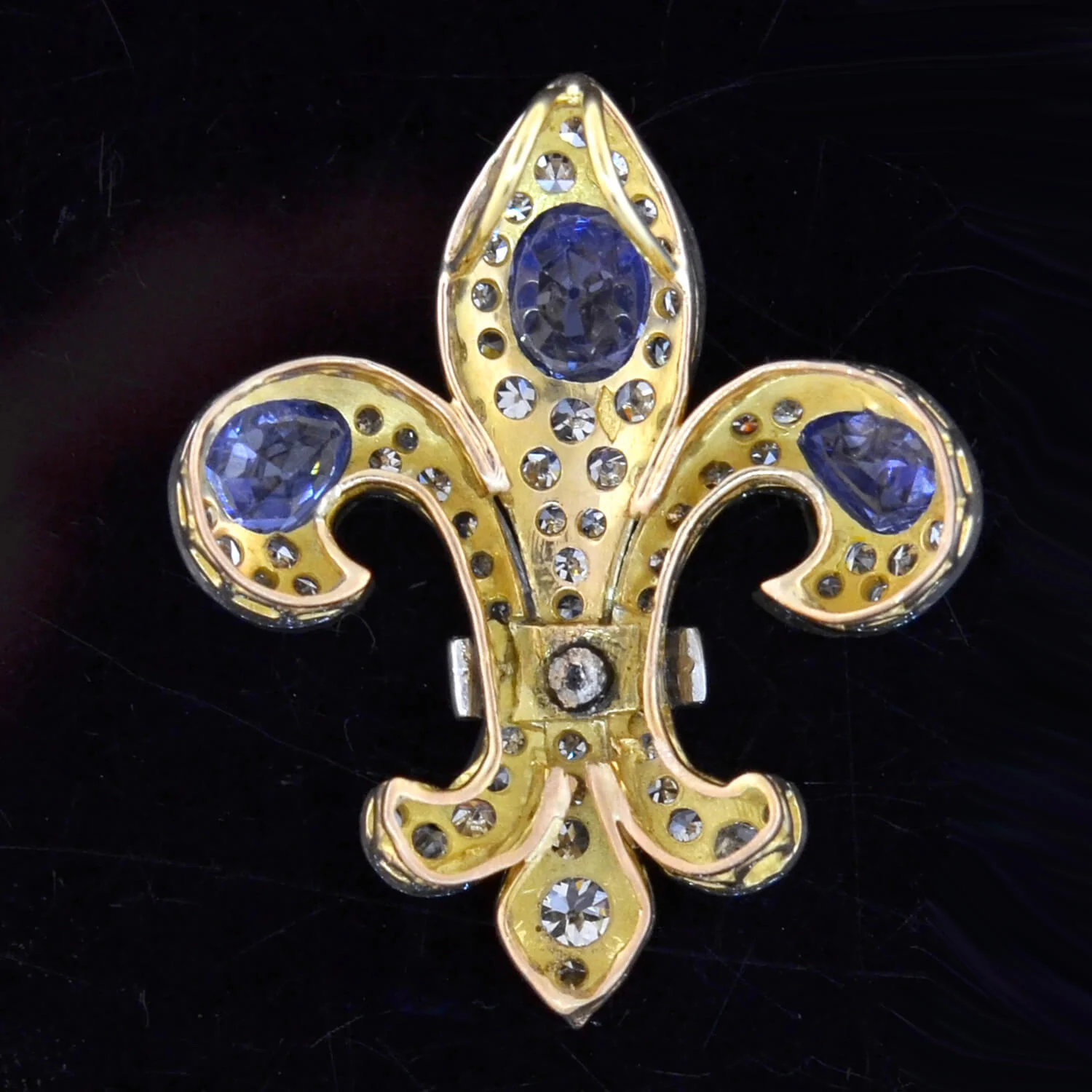 Edwardian 18kt/Platinum Natural Ceylon Sapphire + Diamond Fleur-de-Lys Pendant - Image 6